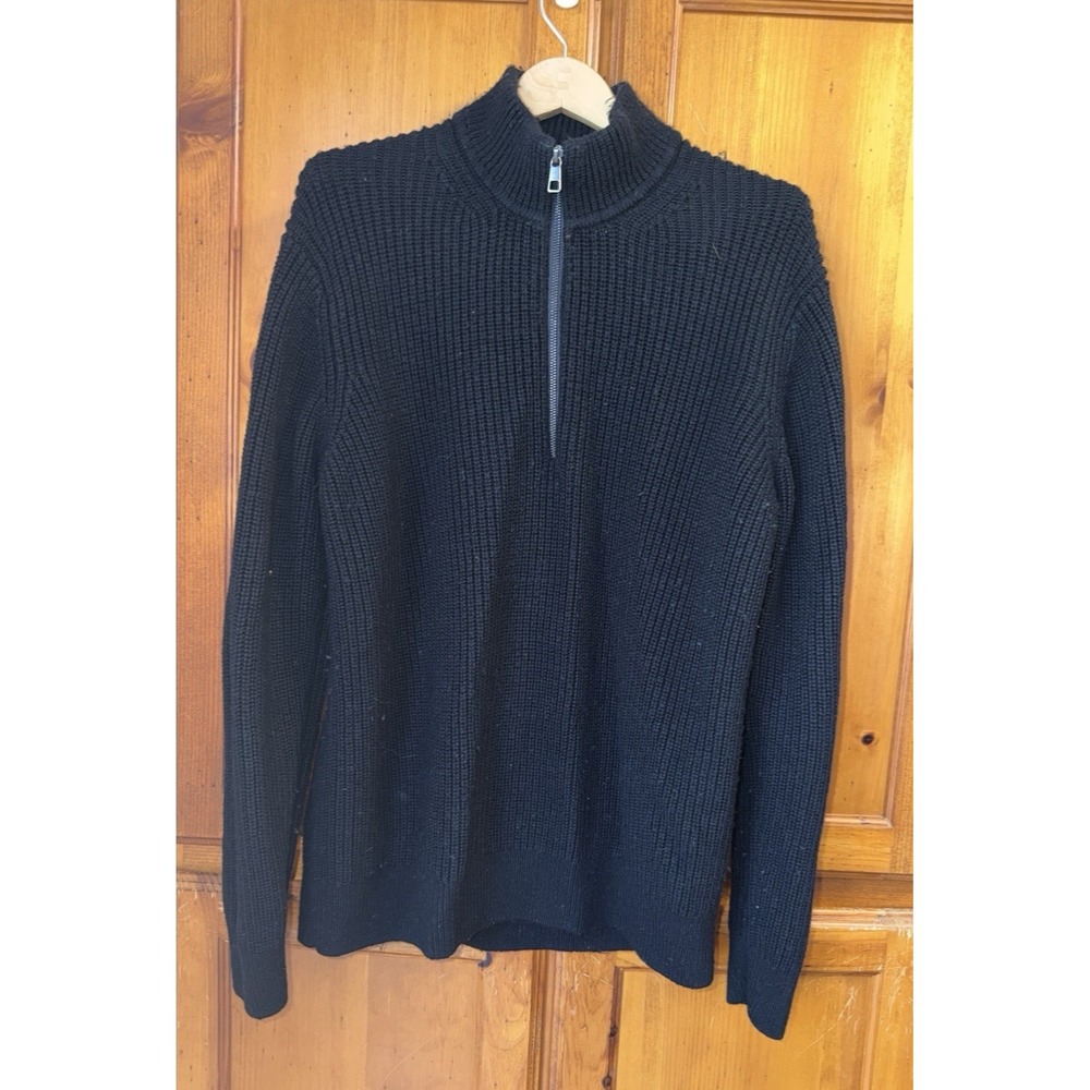 Quince Australian Merino Wool Men's XL Half Zip Sweater Black Pullover Fisherman